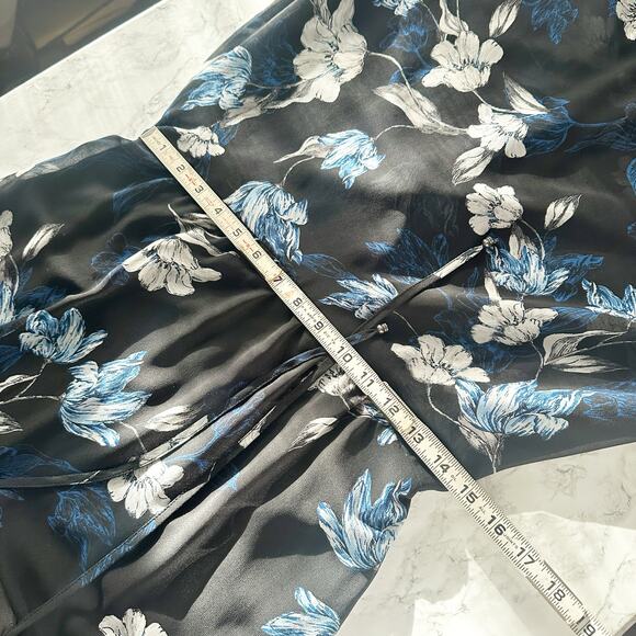 WHBM Black Blue Floral Flowy Long Sleeve Midi Dress women's size 8 - Picture 11 of 12